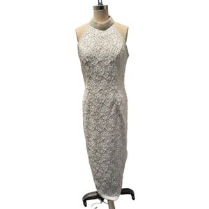 David's Bridal Ivory Beaded Halter Sheath Wedding Dress